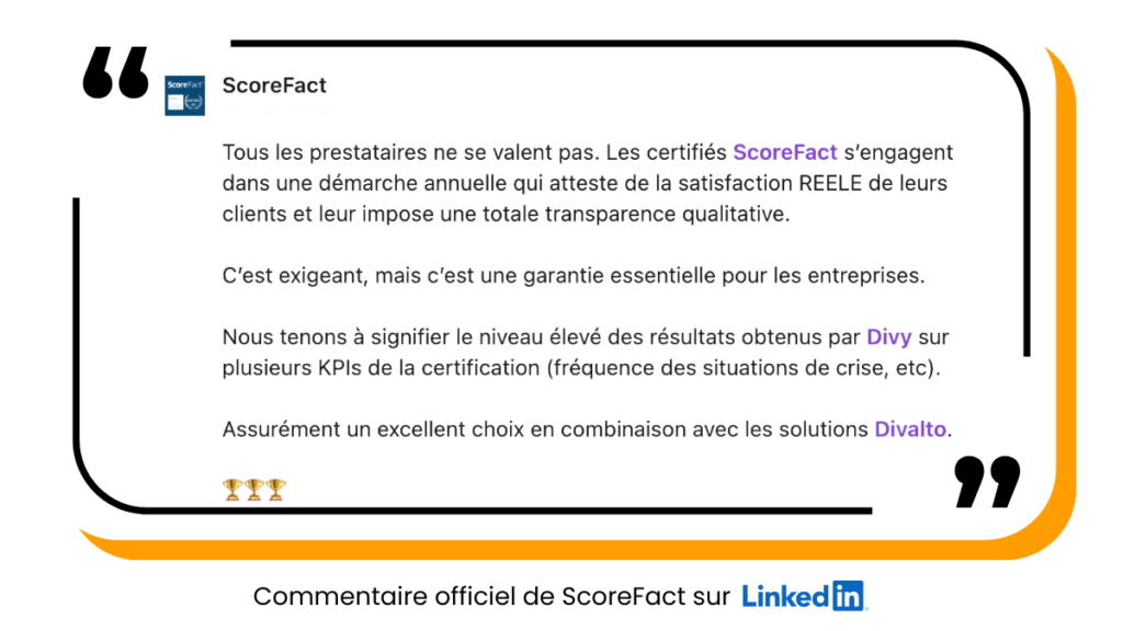 Commentaire officiel publié par ScoreFact sur LinkedIn.